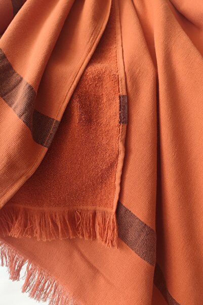 Sevim 100% Cotton Black Thick Line Detailed Peshtemal-Chaise Lounge Towel-90X200 Cm-Cinnamon