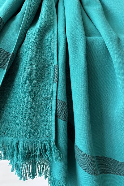 Sevim 100% βαμβακερό χοντρό ριγέ Peshtemal-Πετσέτα παραλίας & Κάλυμμα ξαπλώστρας-90x200 cm-Πράσινο