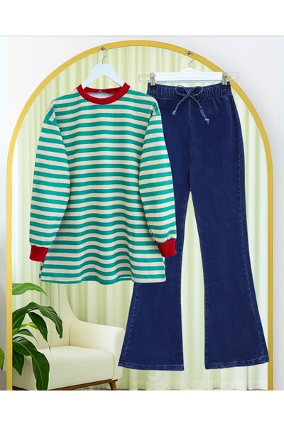 Modamorfo Colorful striped round neck sweatshirt - emerald