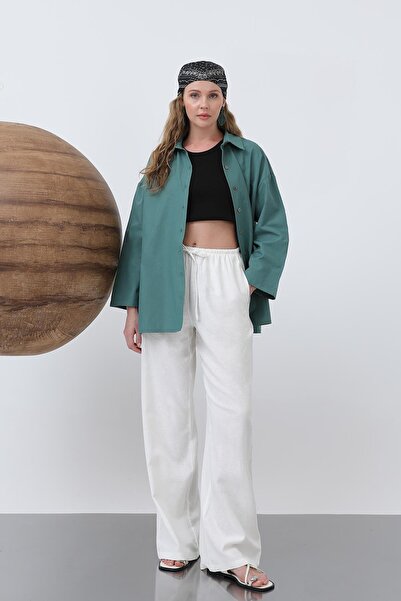 Loreen Women's Basic Shirt with Sleeve Detail - 20655Gml - Green