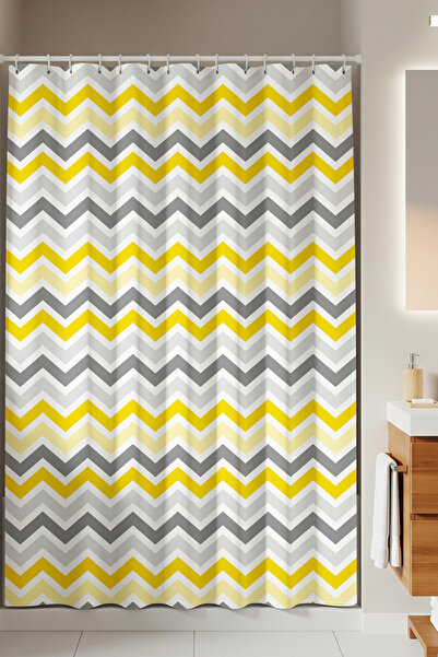 Tropikhome Duş Perdesi Zigzag Desen Banyo Perdesi Su Geçirmez Polyester Kumaş...