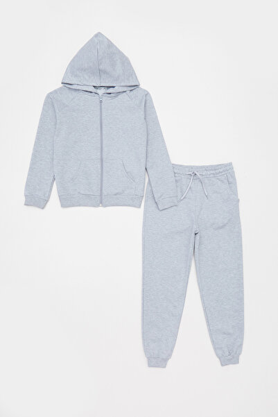 Fulla Moda Kapüşonlu Fermuarlı Unisex Çocuk Eşofman Takımı