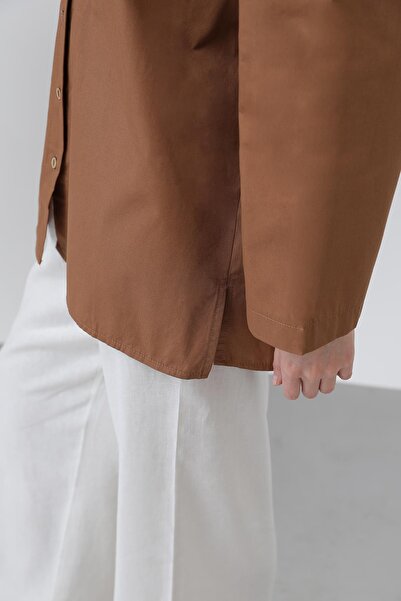 Loreen Women's Wide Sleeve Basic Cotton Shirt - 20655Gml - Brown