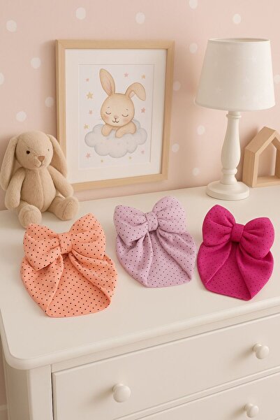 Pico Baby Fiyonklu Çift Kat Bebek Bone 3'lü Set- Pudra/Mor/Fuşya