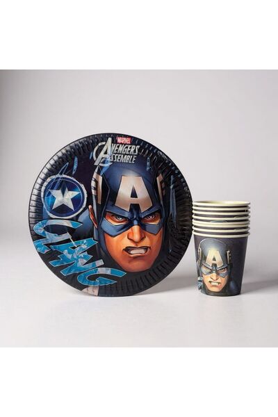 Cadde Süs Kaptan America Temalı Tabak Bardak 8’li Set
