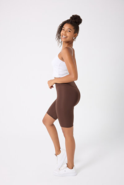 Myluvi Women's High Waist Effective Scuba Diver Sports Biker Shorts Brown