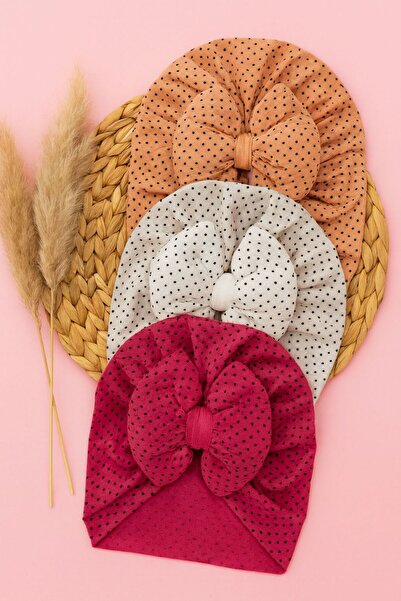 Pico Baby Bow Double Layer Polka Dot Baby Bonnet Set of 3 - Powder/White/Fuchsia