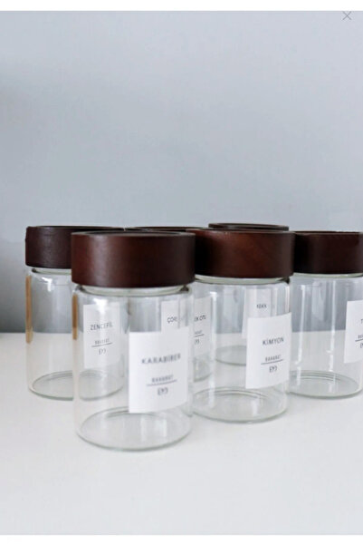 Bonjour Gift & Hobby Set of 6 Spice Jars Round Glass Jars with Acacia Lids 240ml (16 Labels)