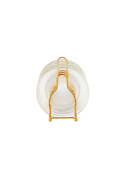 Dania A set of 6-piece glass plates on a golden stand