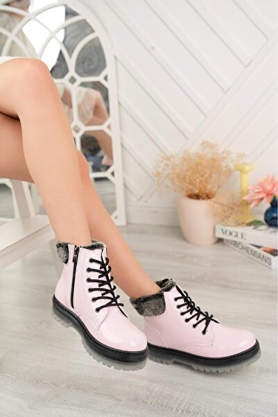 Ramer Pudra Kırışık Rugan Yünlü Fermuarlı Kız Çocuk Botu