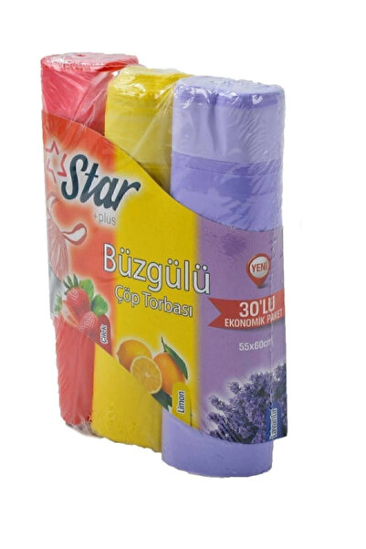Star Plus Büzgülü Çöp Torbası 55x60 Cm 3' Lü Eko Paket Lavanta-Çilek-Limon Kokulu Çöp Poşeti (24'lü Koli)