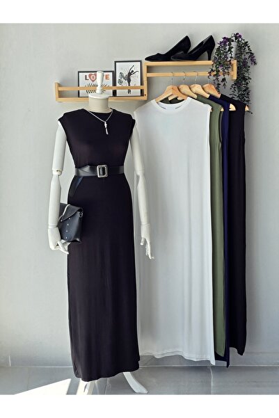 ENDAMIM Yarım Yaka Kolsuz Rahat Kalıp Esnek Penye Kumaş Elbise Astar/ Içlik