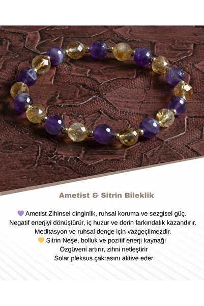Saff Doğal Taş Sertifikalı Doğal Faset Kesim Ametist & Sitrin Bileklik – Saff...