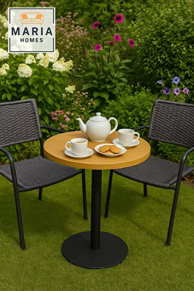 MARIA HOMES Round Black wood Pedestal Café Table with Wooden Top