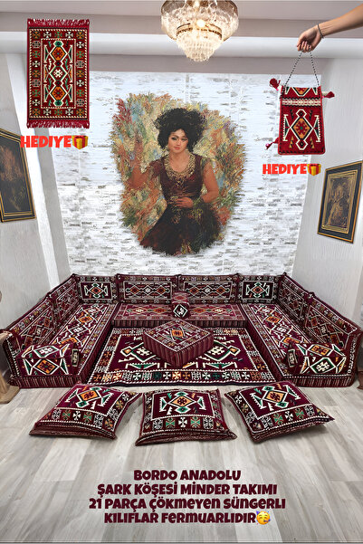 mdhomecarpet Şark Köşesi Takımı %100 Yerli Üretim | Özel Dokuma Kumaş | 10 cm...