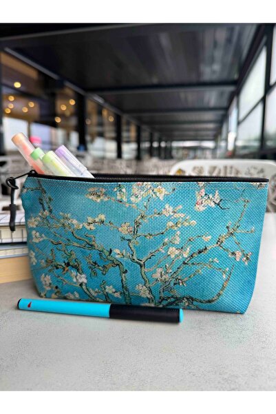 pamukcanta حامل أقلام من القماش من خشب اللوز من فنسنت فان جوخ، حقيبة مكياج بمقاسات 22 × 12