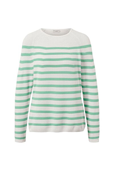 Tchibo Women Round Neck Long Sleeves Stripe Top, White/ Green