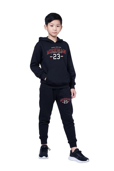 FYK COLLECTİON Michigan Printed Boy's Tracksuit with Kangaroo Pocket Hoodie