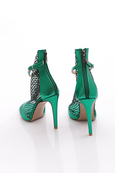 DGN 2031 Women's Silver Stone Transparent Ankle Belt Tie Heeled Shoes