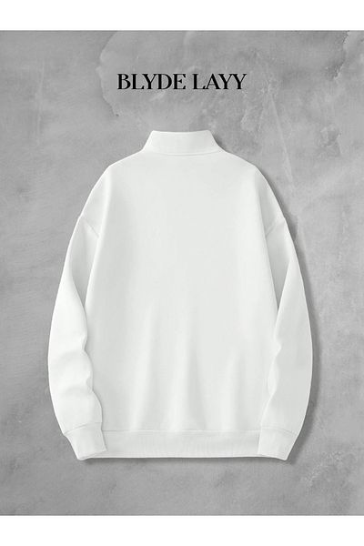 BLYDE LAYY 3 Thread White Half Zipper Unprinted Sweatshirt