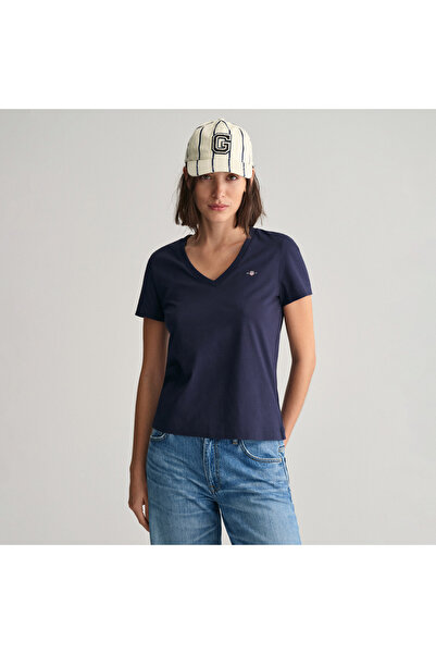Gant Kadın Lacivert Regular Fit V Yaka T-Shirt