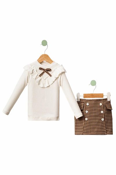 Celira Brown Ruffle Kids Girls Suit 6Y,7Y,8Y,9Y