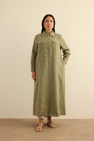 Aker Fermuarlı Keten Ferace