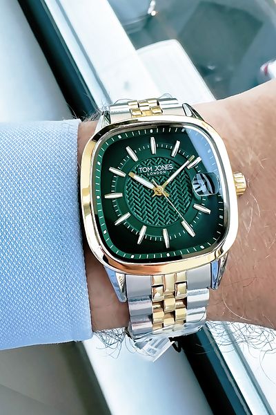 Tom Jones Square Model Gift Men Wrist Watch Waterproof Gold Silver Steel Cord Gift Bracelet Gtje2103C1
