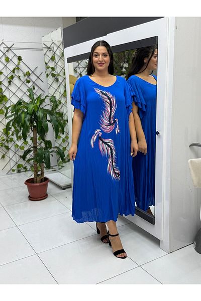Punta Otantik Vl9636 Feather Printed Half Sleeve Voile Dress Saks