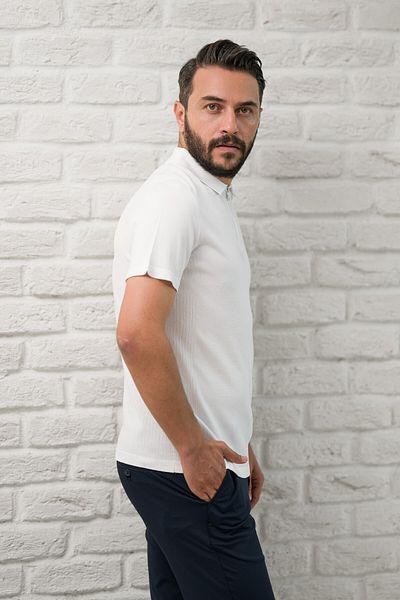 San&Fa Slimfit Zipper Closure Rayon Fabric Lycra Polo Neck T-Shirt