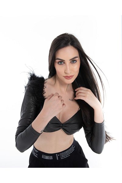 Flashmobnation Women’s Black Faux Leather Feather Crop Top
