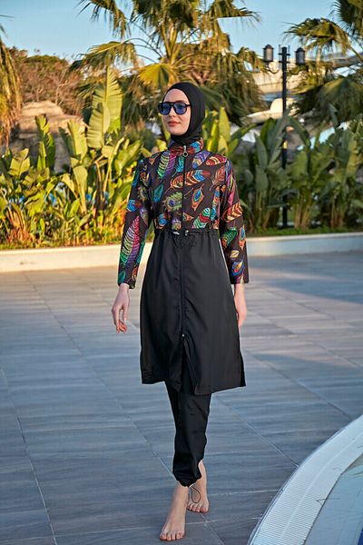Remsa Mayo Remsa Paraşüt Fully Covered Hijab Swimsuit Feather Leaf 2113 Funda