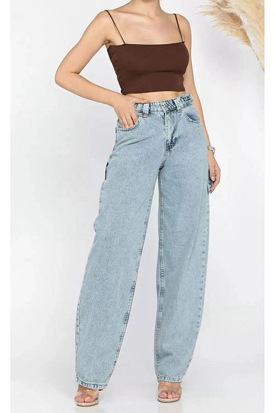 Shield Life Alley Double Belted Karyıkama Adjustable Buckle Detail Straight Women's Jeans