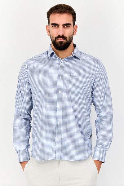 Kenneth Cole Men Spread Collar Long Sleeve Checkered Shirt, Multicolor