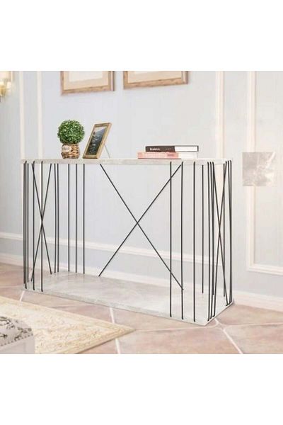 BAITY Entryway Console Table - Malaysian Wood with Marble Color