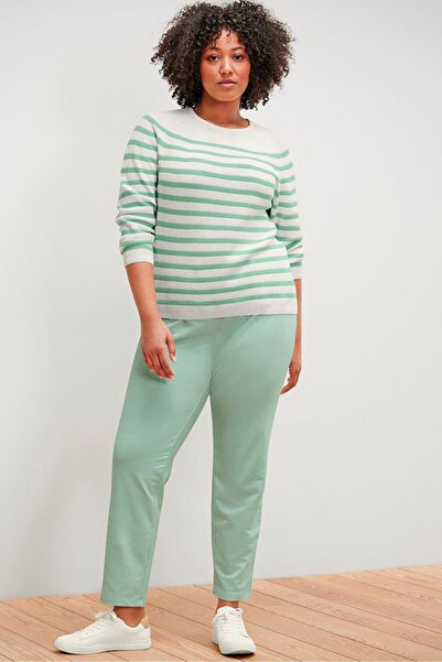 Tchibo Women Round Neck Long Sleeves Stripe Top, White/ Green