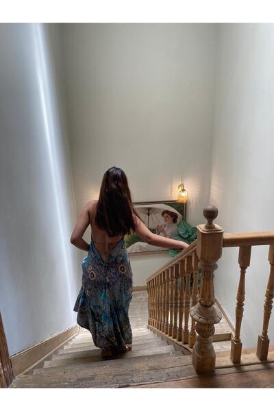 yıldağ butik mavi ithal ipek elbise