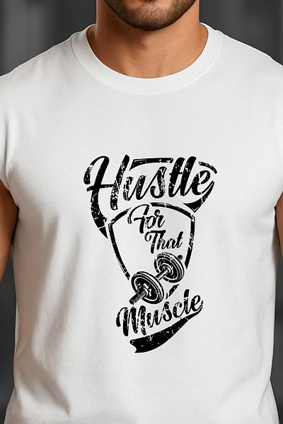 BESSA White Printed Sportsman Tank Top Crew Neck Cotton Sleeveless Tank Top Hustle Muscle Men