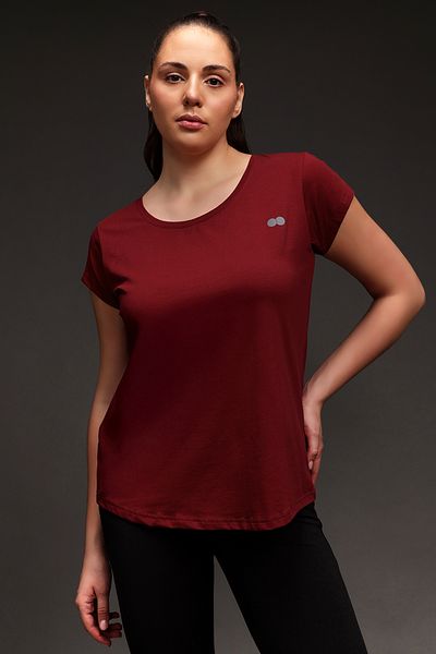 Clovia Comfort Fit Active T-shirt in Maroon - Cotton