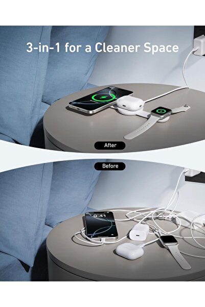 Anker محطة شحن لاسلكية 3 في 1 من ماجو، متوافقة مع ماج سيف كيو آي 2، شاحن سفر قابل للطي بقوة 15 وات