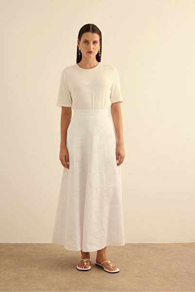 Aker Kloş Yırtmaçllı Keten Etek