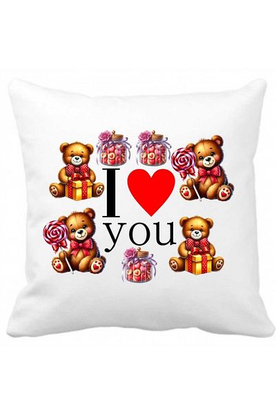 CRD PRINT Perna 40 x 40 cm personalizata cu imprimeu 'I LOVE YOU', poliester, alba, CRD PRINT