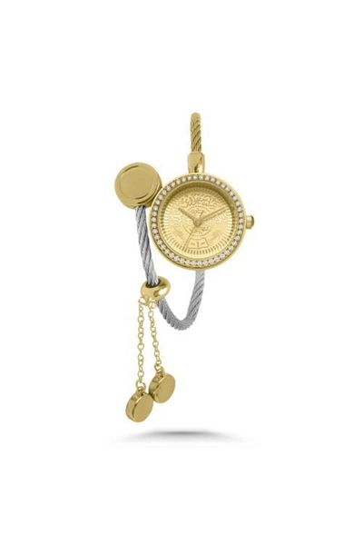 catera Women's watch that expresses authenticity, silver and gold-colored steel, golden dial