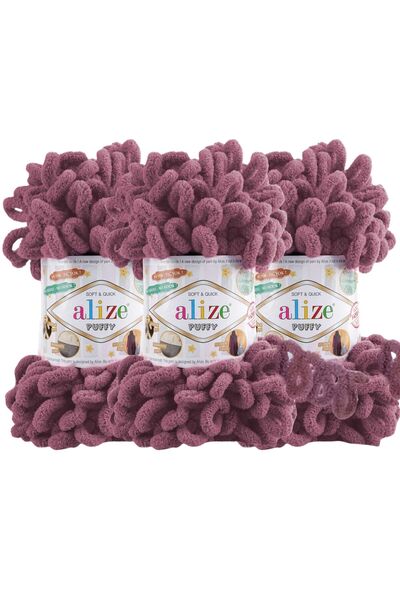 Alize Puffy 3’lü Paket El Örgü İpi - Şişsiz – 100g x 3 Adet – Renk No: 28 - Gül