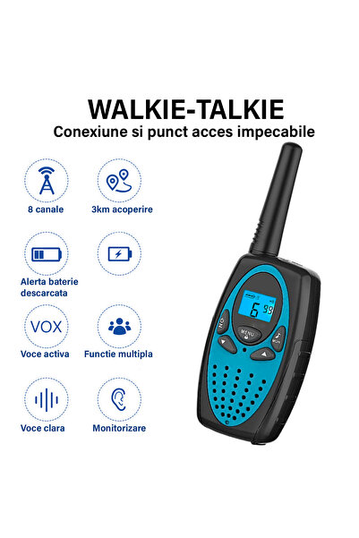 VisionHub Set de 2 stații walkie-talkie pentru copii și adulți, rază lungă de acțiune, Vox, blocare cu cheie, sunet clar