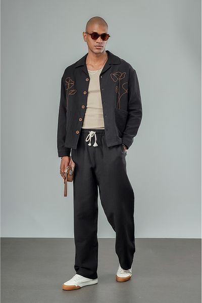 Butik Trend Biz Embroidery Detailed Linen Shirt Trousers Set