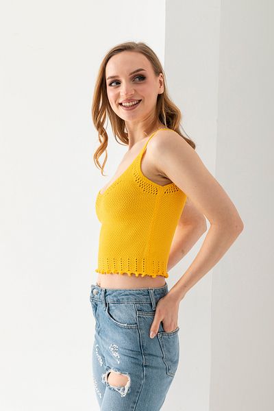 T Crazy T-Crazy Solid Color Stylish Crop with Strap, Breathable Woven Crop, Short Woven Blouse, Knitwear Crop Top