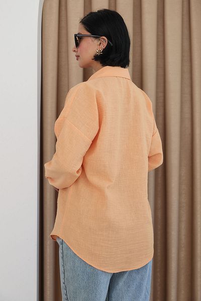InStyle Linen Draped Casual Salmon Shirt