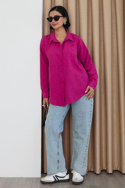 InStyle Linen Draped Casual Fuchsia Shirt
