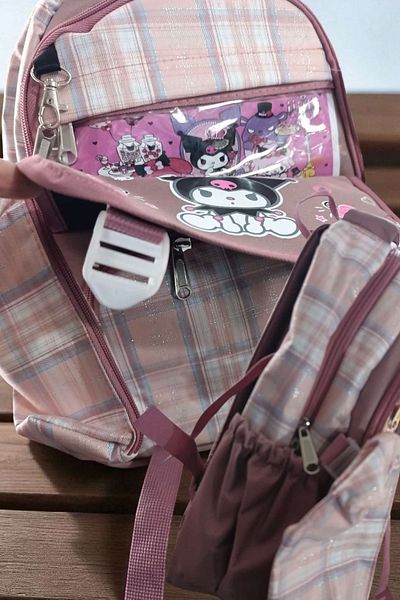 ÇEÇEN HOME (Nutrition+Pencil Holder+Backpack) Kuromi Girls' Primary School Set, Kuromi Primary School Bag Set